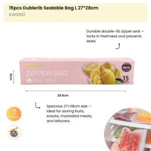 15pcs Dublerib Sealable Bag L 27*28cm (100 in a carton)
