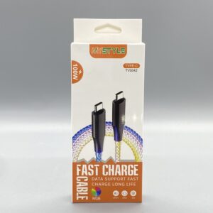 MyStyle Type-c to Type-C 100W data and charging LED glow cable(12 in pick pack)